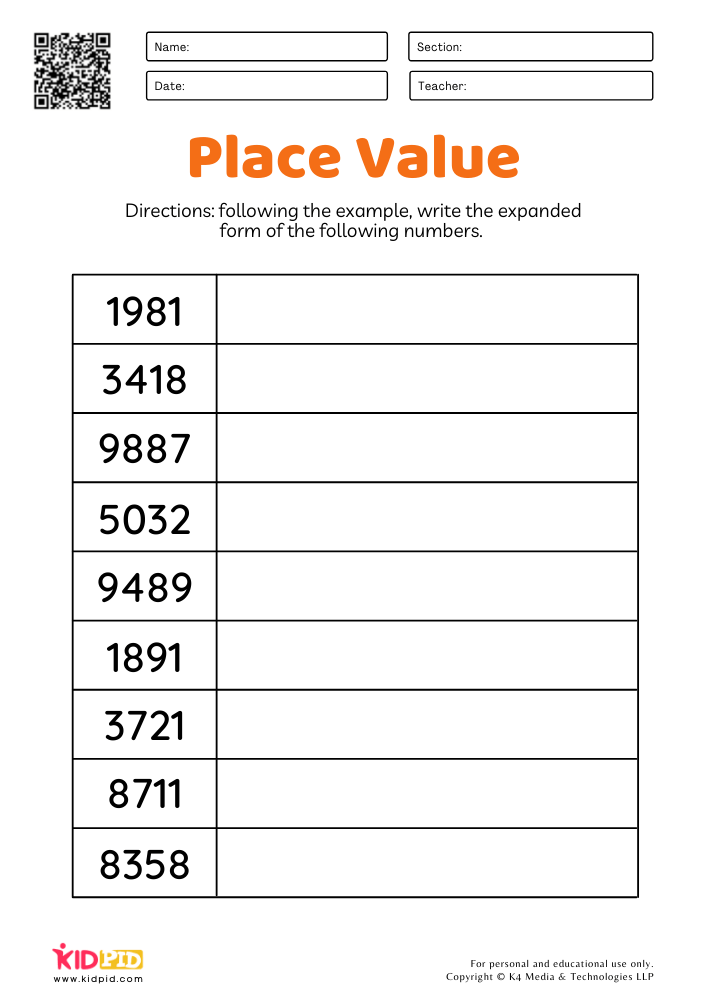 Math Expanded Form Worksheets for Grade 3 - Kidpid