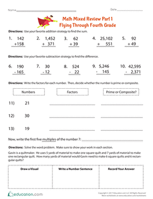 Math Mixed Review Part 1: Flying Through Fourth Grade | Worksheet ...