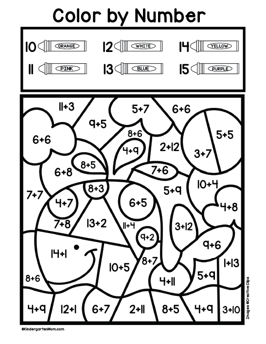 Addition Color by Number Worksheets - Kindergarten Mom