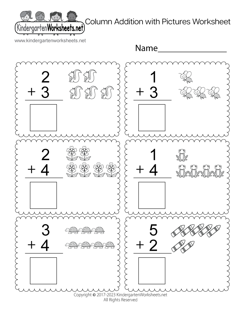Column Addition with Pictures Worksheet Free Printable, Digital