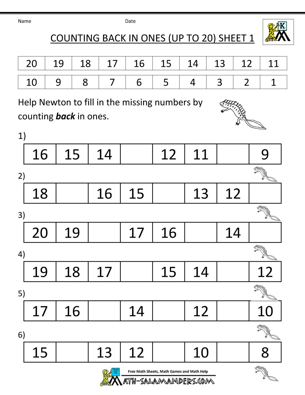 Kindergarten Counting Worksheets - Sequencing to 25