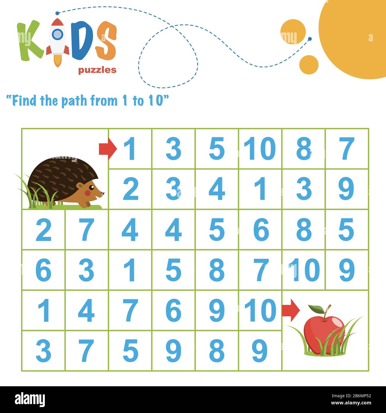 Find the path from 1 to 10. Easy colorful math worksheet practice ...