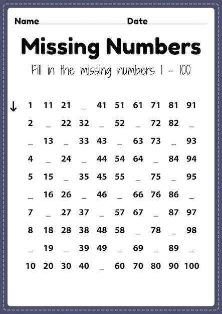 Premium Vector | Kindergarten math worksheets missing numbers 1 to ...