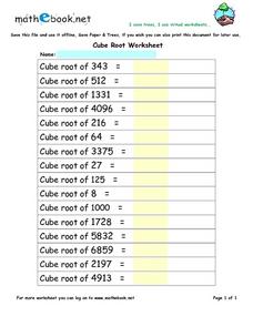 Cube Root Worksheet Worksheet for 6th - 8th Grade | Lesson Planet