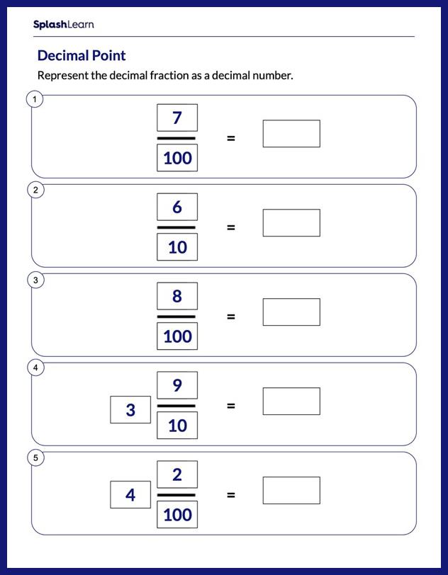math worksheet fractions to decimals