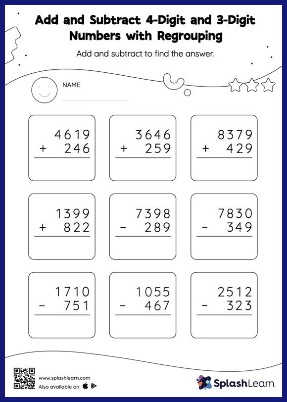 4-digit Subtraction with Regrouping Worksheets for 4th Graders Online