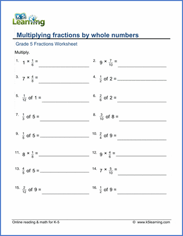 Grade 5 Math Worksheets: Multiplying fractions by whole numbers ...