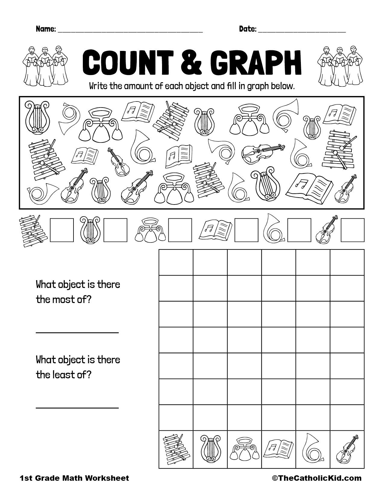 Count &  Graph Catholic Themed Worksheet - TheCatholicKid.com