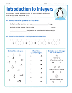 Introduction to Integers | Interactive Worksheet 