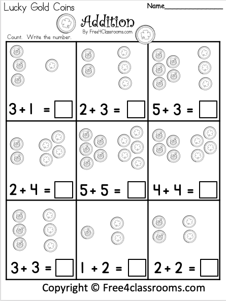 Free Kindergarten Math Gold Coins Addition - Free Worksheets ...