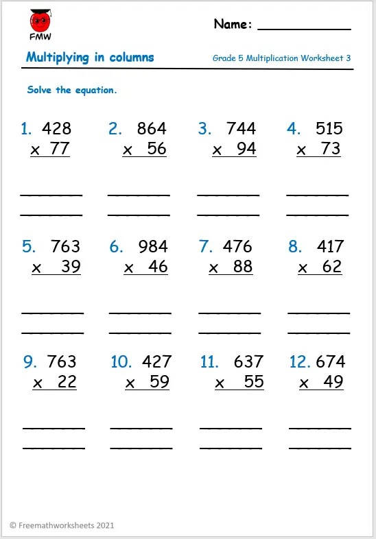 math worksheet multiplication 5th grade