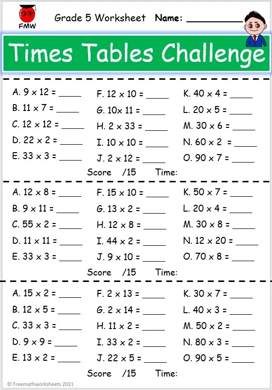 Grade 5 Times Tables Challenges | Free Printables | Worksheets