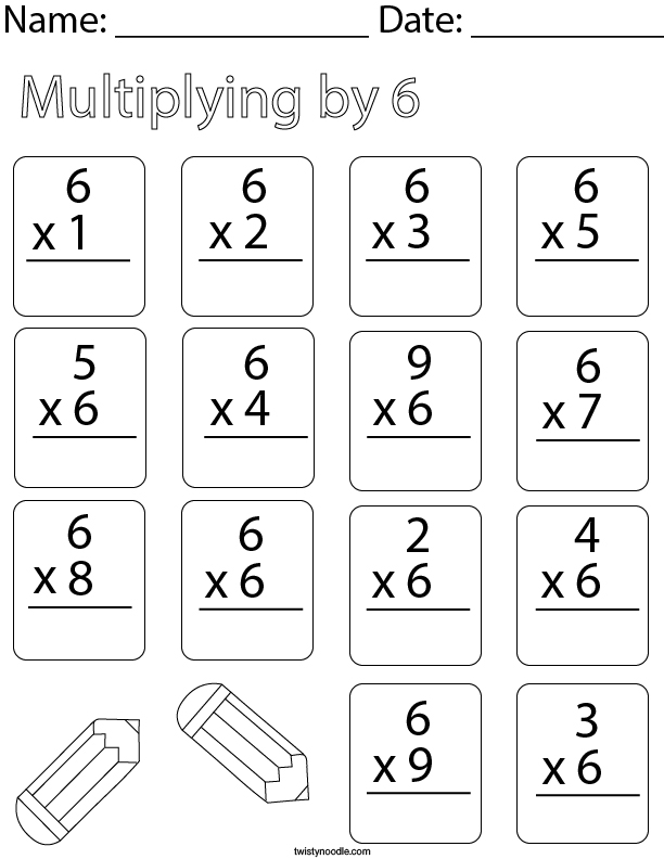 Multiplying by Six Math Worksheet - Twisty Noodle
