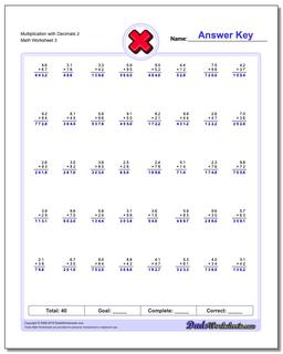 Multiplication Worksheets: Multiplication with Decimals