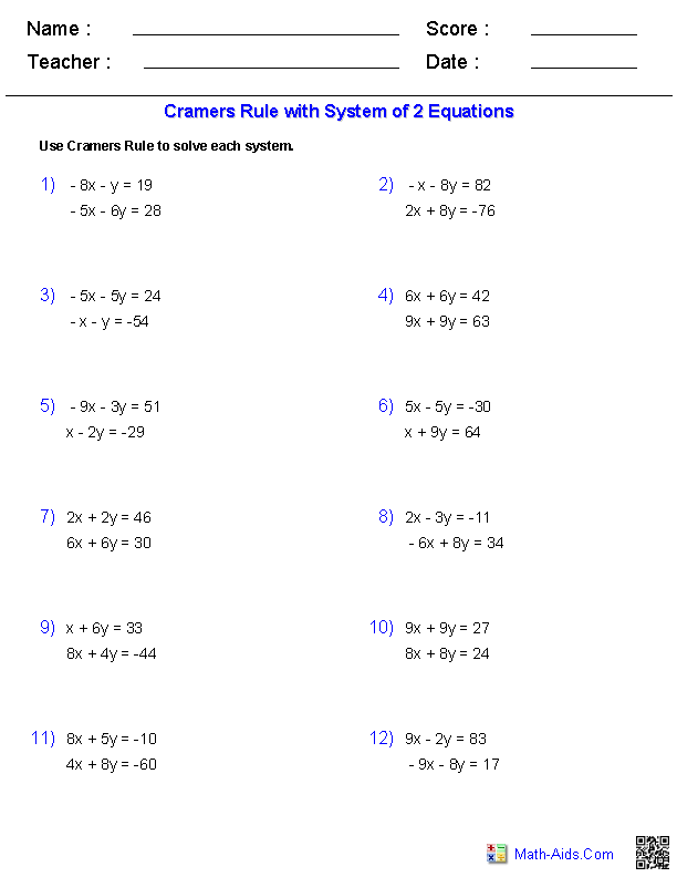 Algebra 2 Worksheets | Systems of Equations and Inequalities ...