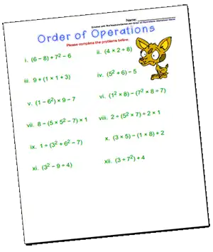 math worksheet order of operations