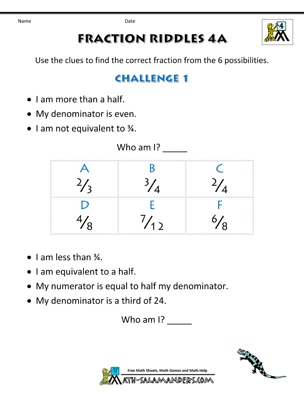 math worksheet printable fractions