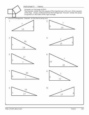 Worksheets to Practice Pythagorean Theorem Problems