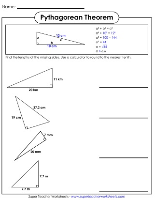 Pythagorean Theorem Worksheets