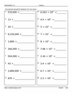 Pre-Algebra Worksheets, Scientific Notation