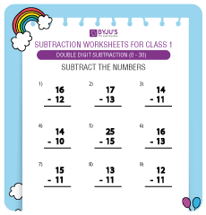 math worksheet subtraction 1st grade