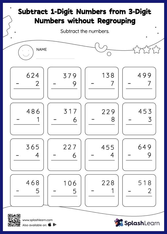 Subtract 1-Digit Numbers from 3-Digit Numbers without Regrouping ...