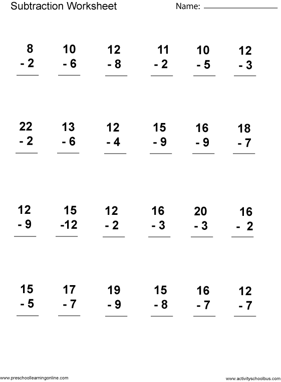 math worksheet subtraction 1st grade