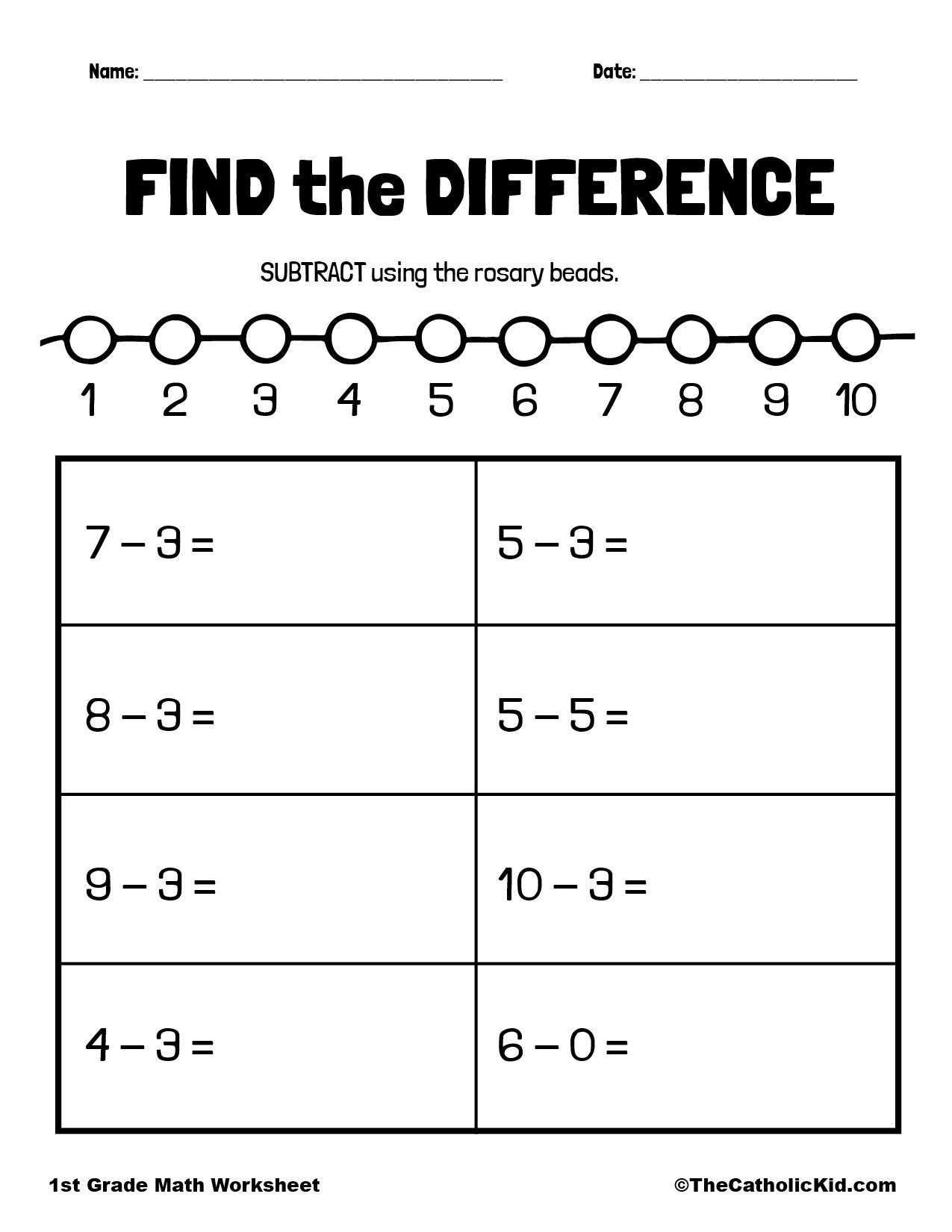 1st Grade Subtraction Catholic Worksheets - TheCatholicKid.com