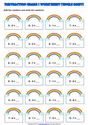 Grade 1 Subtraction Printable Maths Worksheets and Exercises
