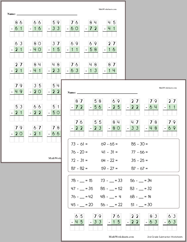 Subtraction Worksheets for 2nd Graders - Free with No Login ...