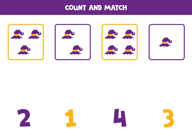 Premium Vector | Counting game with wizard hats. Math worksheet.