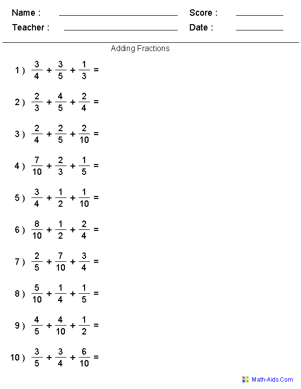 mathaids com fractions worksheet