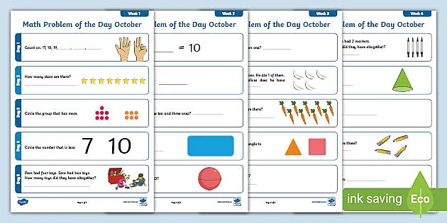 Daily Mental Maths Worksheets | Problem of the Day | Grade 1