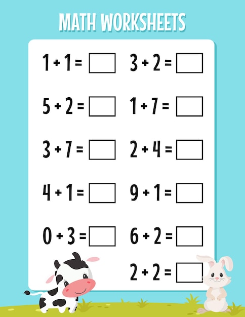 Premium Vector | Math addition for kindergarten worksheet
