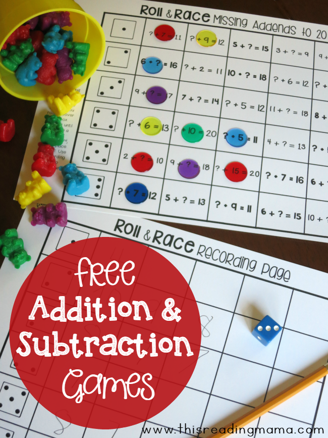 Addition and Subtraction Games - Roll and Race - This Reading Mama