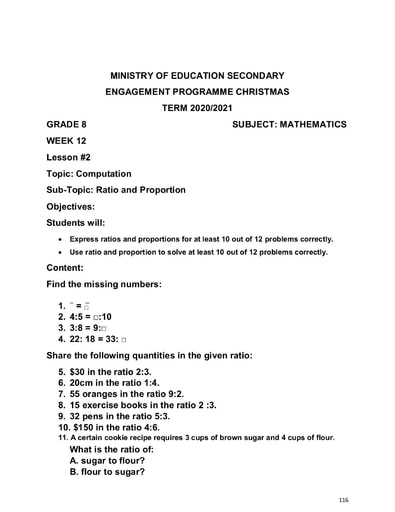Grade 8 - Worksheets - Mathematics