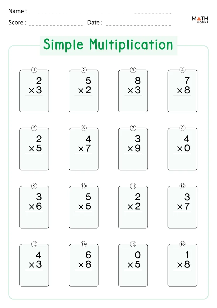 Multiplication Worksheets for Grade 1 - Math Monks