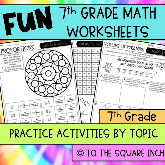 7th Grade Math FUN Worksheets - To The Square Inch