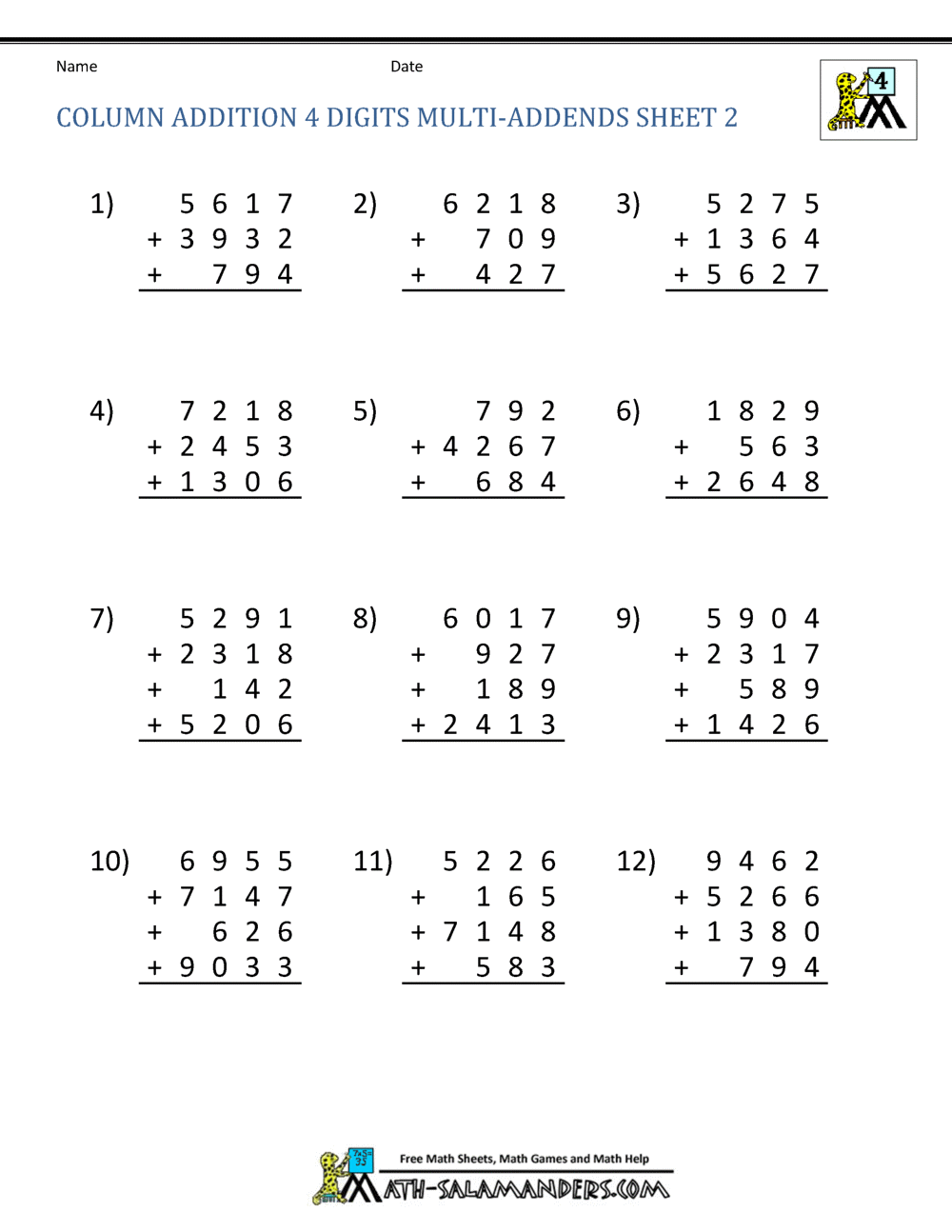 maths addition worksheet