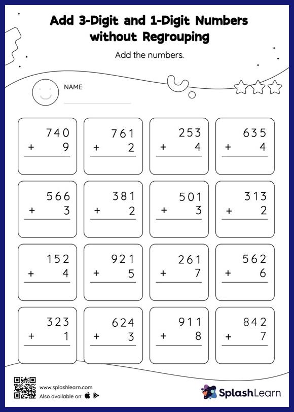 Add 3-Digit and 1-Digit Numbers without Regrouping: Vertical ...