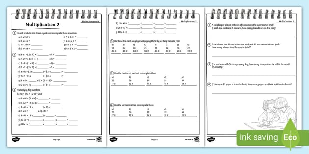 Maths Homework Multiplication 2 3rd/4th Class - Twinkl