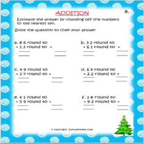 Maths Addition Worksheet 8 Grade 3