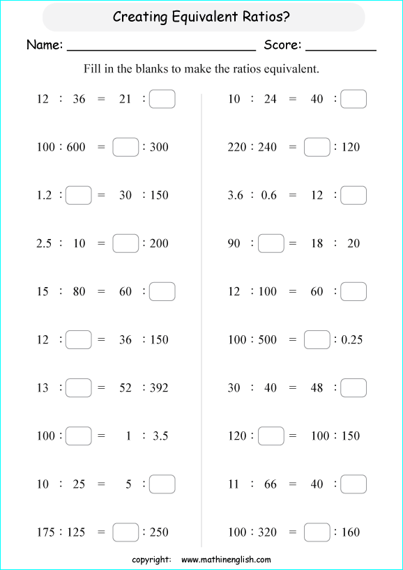maths worksheet for grade 6 ratio