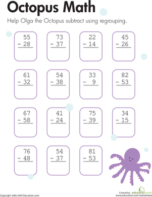 Subtraction with Regrouping: Octopus Math | Interactive Worksheet ...