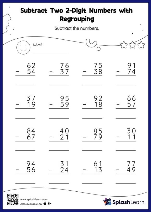 Subtract Two 2-Digit Numbers with Regrouping: Vertical Subtraction ...