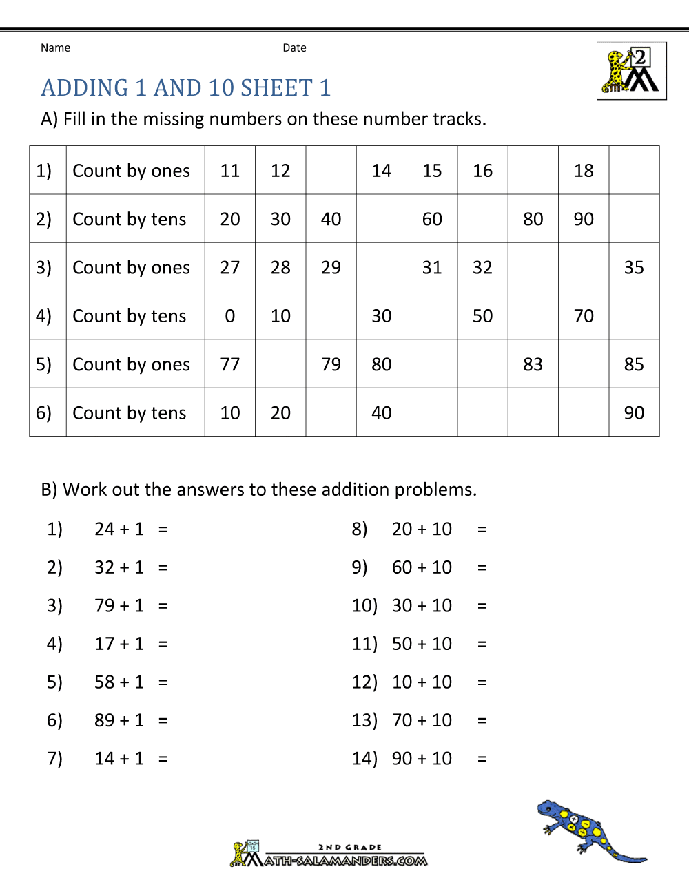 Adding 1 10 100 Worksheets
