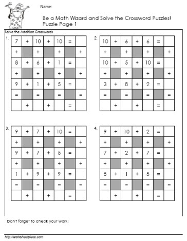Addition-Crossword-Puzzle-1 Worksheets