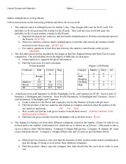 matrices word problems worksheet