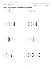 matrix multiplication worksheet answers