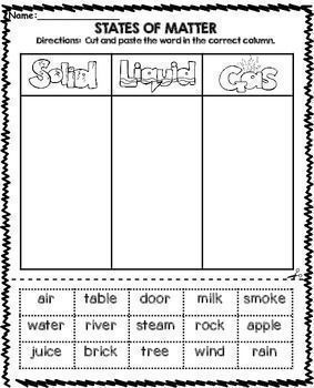 States of Matter Worksheet | First grade science, Matter science ...